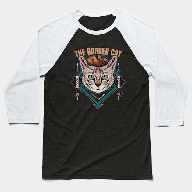 The Barber Cat Baseball T-Shirt by Mako Design 